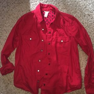 Red button down shirt.